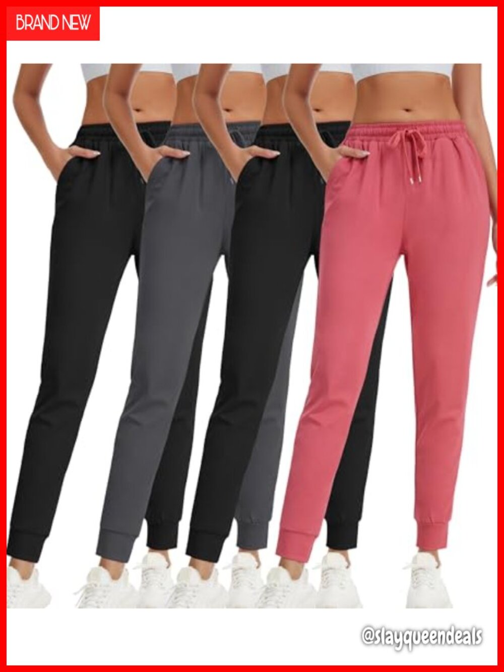 Women's Lightweight Quick Dry Jogger Yoga Pants Tapered Fit 4 Pack